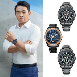 【CITIZEN 星辰】GENTS古羅馬限定黑鋼帶錶三眼男士43mm(BL5547-89X綠/BL5547-89H黑)