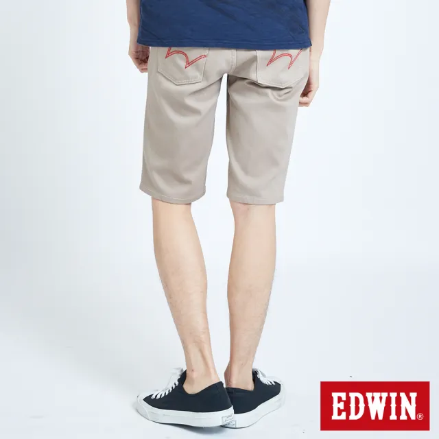 【EDWIN】男裝 EDGE酷涼經典休閒五分褲 紅色袋花(灰卡其)