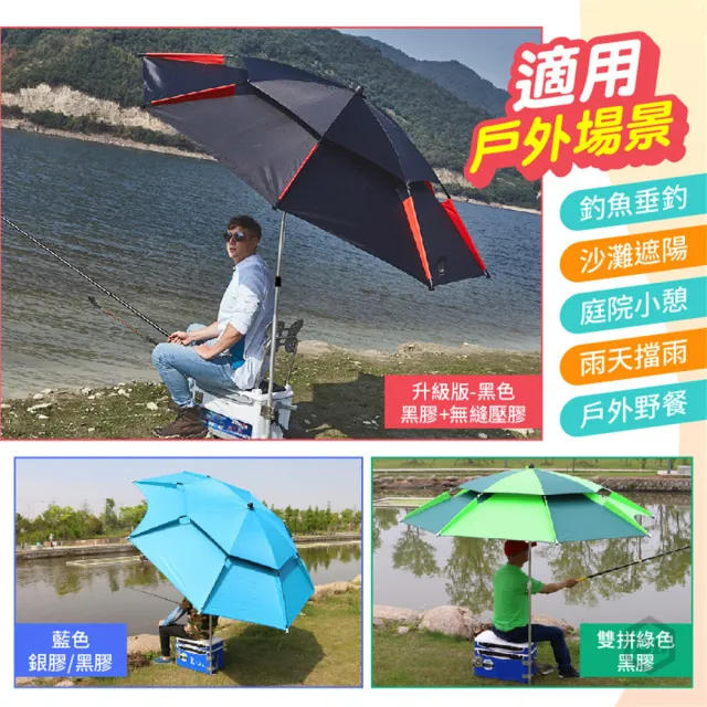 【DE生活】升級黑膠戶外傘 釣魚遮陽傘 2.4米 防風釣魚傘 抗UV 露營傘 沙灘傘野餐傘釣魚折疊傘(360度可調整)