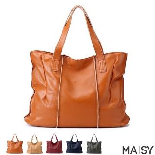 【MAISY】大容量軟皮真皮大托特包(真皮包包 現+預 黑 / 綠 / 杏 / 土黃 / 酒紅)