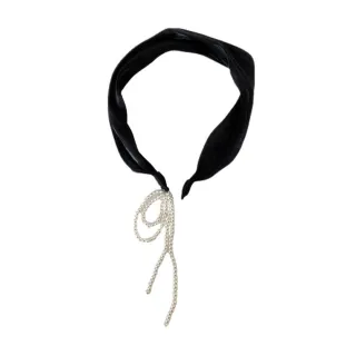 【INES】珍珠髮箍 流蘇髮箍/韓國設計法式氣質緞面珍珠流蘇造型髮箍(3色任選)