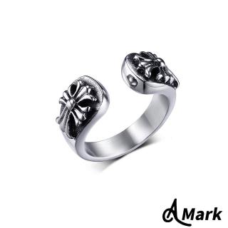 【A MARK】鈦鋼戒指 十字架戒指 復古戒指/個性十字架復古花紋開口鈦鋼戒指(白金)