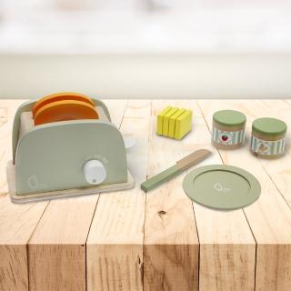 【Teamson】小廚師法蘭克福木製玩具烤麵包機組 綠色(家家酒11件組)