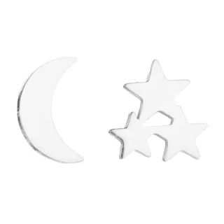 【VIA】白鋼耳釘 白鋼耳環 星星耳釘 月亮耳釘/星空系列 星星月亮不對稱造型白鋼耳釘(鋼色)