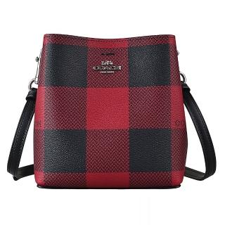 【COACH】經典銀字MINI TOWN BUCKET PVC迷你水桶斜揹包(紅x黑)