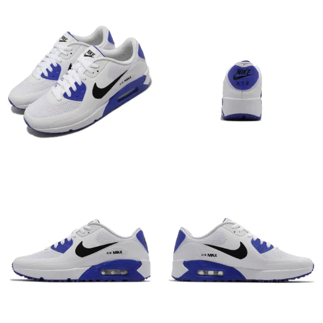 【NIKE 耐吉】高爾夫球鞋 Air Max 90 Golf 男女鞋 氣墊避震 經典款 防水 情侶鞋 運動穿搭 白藍(CU9978-106)
