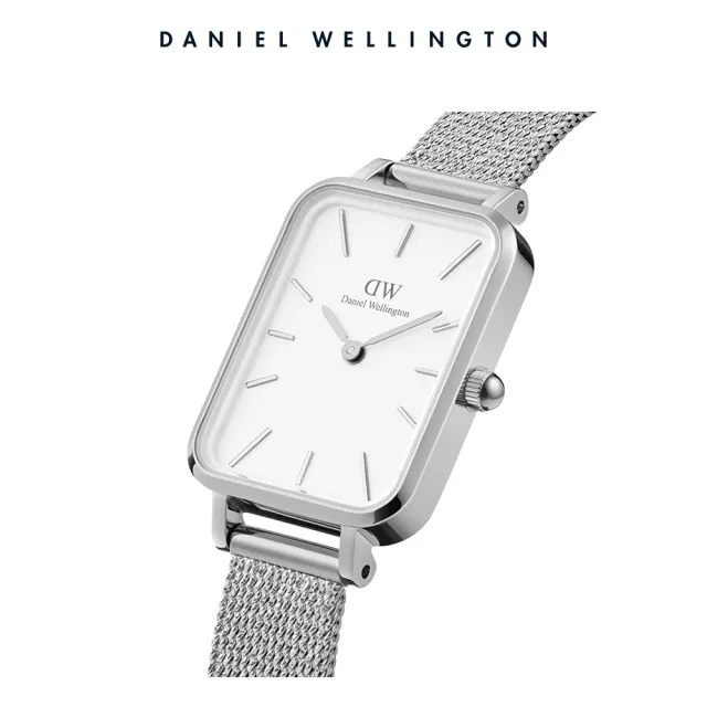 【Daniel Wellington】DW 手錶 飾品禮盒 Quadro 20X26極光銀編織小方錶 x 璀璨項鍊(DW00100438)