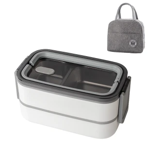 【PUSH!】餐廚用品304可注水保溫密封保鮮飯盒雙層飯菜分格便當盒(可微波爐加熱餐盒E173)