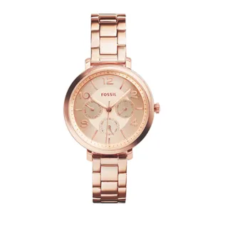 【FOSSIL】Jacqueline 玫瑰金款三眼日期顯示不鏽鋼 腕錶 女錶(ES3665)