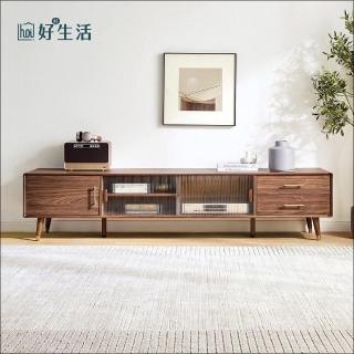 【hoi! 好好生活】林氏木業北歐金屬裝飾玻璃滑門2M電視櫃 JU1M-胡桃色