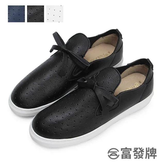 【FUFA Shoes 富發牌】綁帶蝶結休閒鞋-黑/白/藍 1CS20(女鞋/女休閒鞋/小白鞋/真皮鞋)