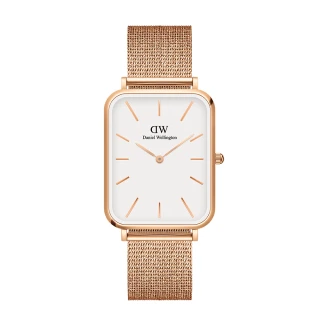 【Daniel Wellington】DW 手錶  Quadro  Melrose  29x36.5mm 玫瑰金麥穗式金屬編織大方錶(DW00100465)