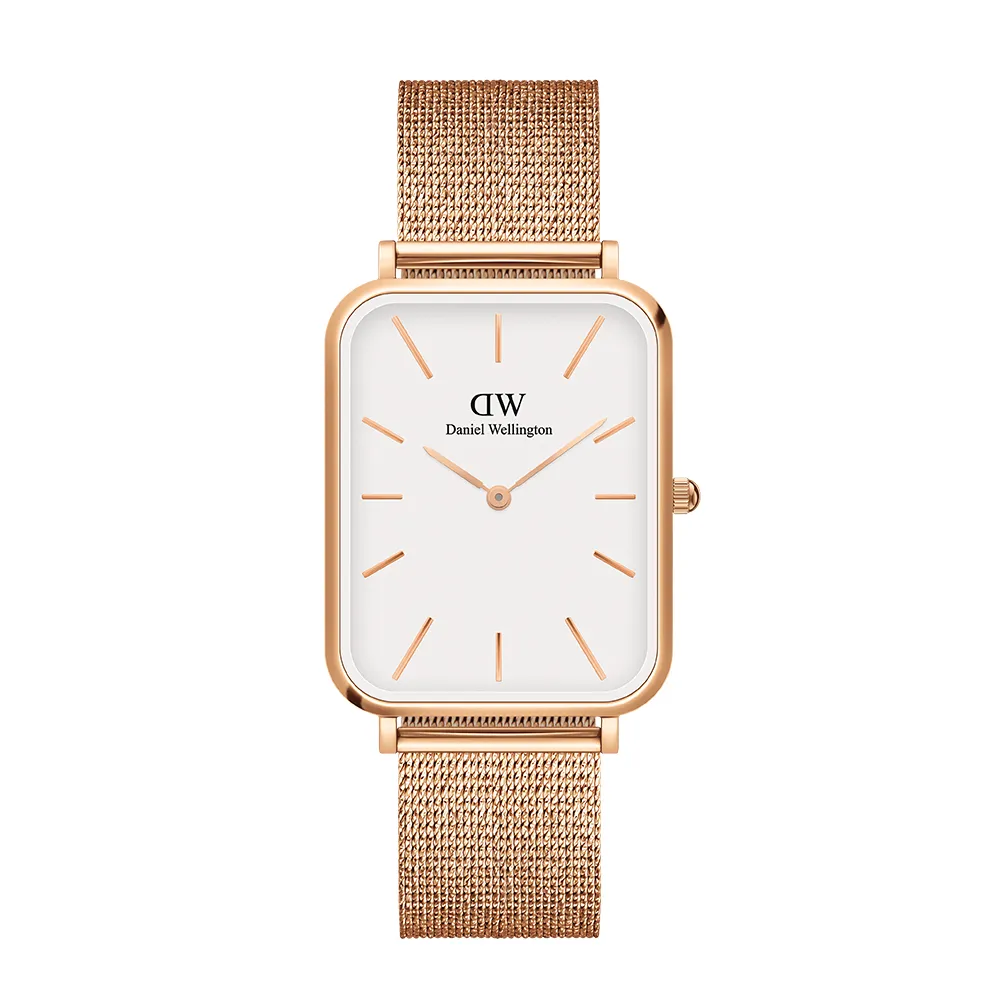 【Daniel Wellington】DW 手錶  Quadro  Melrose  29x36.5mm 玫瑰金麥穗式金屬編織大方錶(DW00100465)