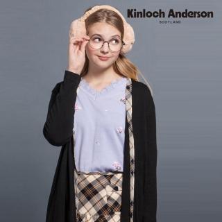 【Kinloch Anderson】金安德森女裝 蕾絲V領花朵刺繡長袖上衣(針織-純棉-藏青/粉紫)