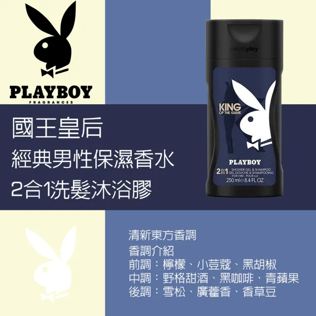 【PLAYBOY】國王皇后經典男性保濕香水2合1洗髮沐浴膠 250ml(專櫃公司貨)