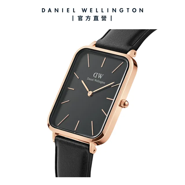 【Daniel Wellington】DW 手錶  Quadro  Sheffield 29x36.5mm 經典黑真皮皮革大方錶(DW00100449)