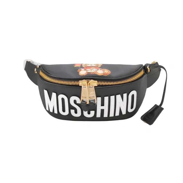 【MOSCHINO】經典鋼盔泰迪熊皮革胸包腰包 黑色(7T77181555U912)