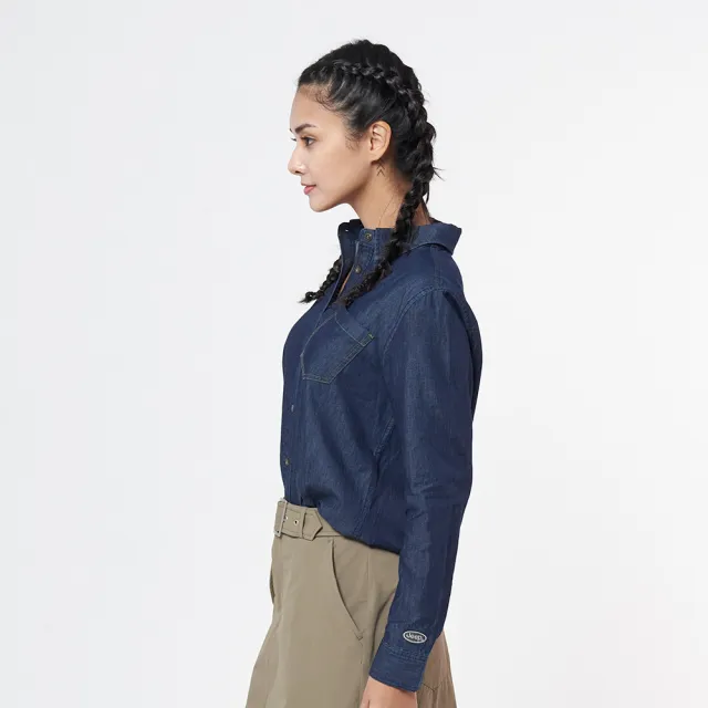 【JEEP】女裝 復古風素面長袖襯衫(深藍色)