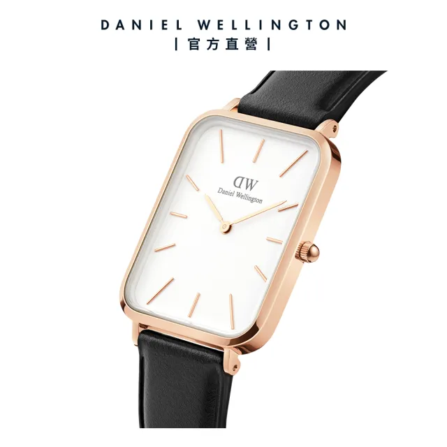 【Daniel Wellington】DW 手錶 Quadro Sheffield 29x36.5mm 經典黑真皮皮革大方錶(DW00100450)