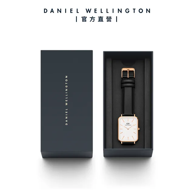 【Daniel Wellington】DW 手錶  Quadro  Sheffield 29x36.5mm 經典黑真皮皮革大方錶(DW00100450)