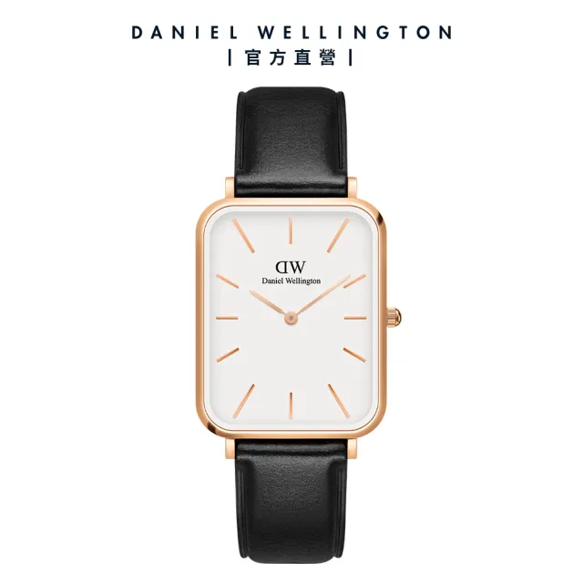 【Daniel Wellington】DW 手錶  Quadro  Sheffield 29x36.5mm 經典黑真皮皮革大方錶(DW00100450)