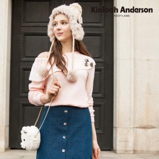【Kinloch Anderson】金安德森女裝 壓紋翻領飾小花長袖針織上衣(粉橙/紫灰)