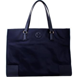 【TORY BURCH】雙11 TB ELLA縫線皮革LOGO尼龍釦飾手提肩背包(海軍藍)