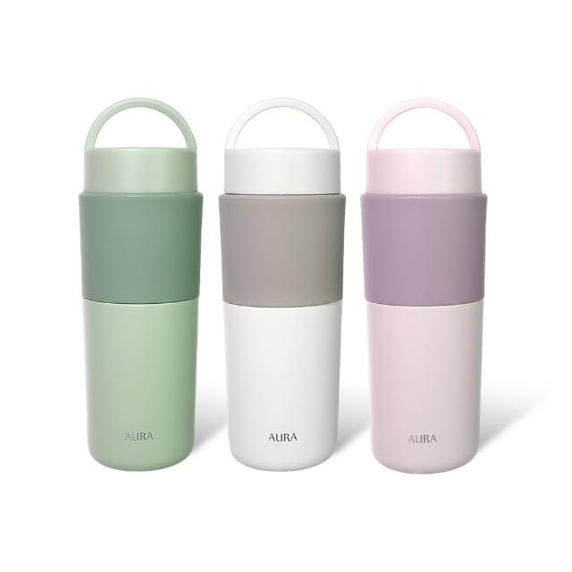 【AURA 艾樂】買1送1_隨行提手真陶瓷保溫杯525ML(保溫杯/保溫瓶)