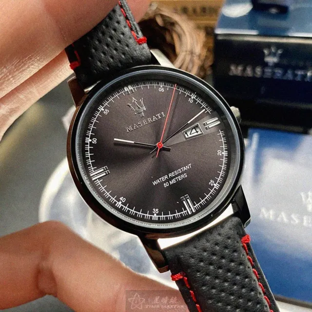 【MASERATI 瑪莎拉蒂】雙11瑪莎拉蒂男女通用錶型號R8851130001(黑色錶面黑錶殼深黑色真皮皮革錶帶款)