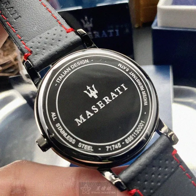 【MASERATI 瑪莎拉蒂】雙11瑪莎拉蒂男女通用錶型號R8851130001(黑色錶面黑錶殼深黑色真皮皮革錶帶款)