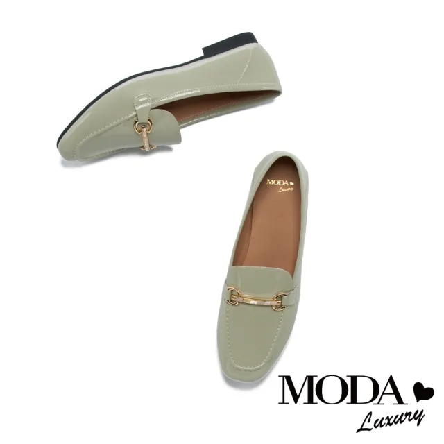 【MODA Luxury】韓系貝殼飾釦羊漆皮樂福低跟鞋(綠)