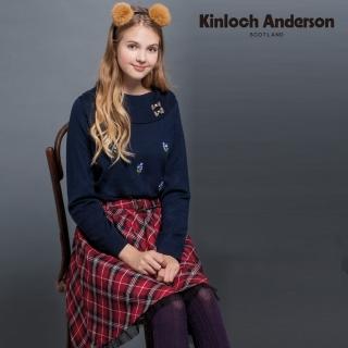 【Kinloch Anderson】金安德森女裝 大翻領飾小花長袖上衣(針織-混紡-桃紅/暗藍)