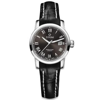 【TITONI 梅花錶】天星系列自動機械女錶-黑麵皮帶/28mm(23538 S-ST-570)