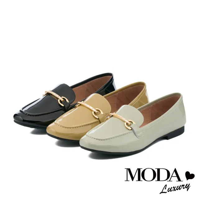 【MODA Luxury】韓系貝殼飾釦羊漆皮樂福低跟鞋(黃)