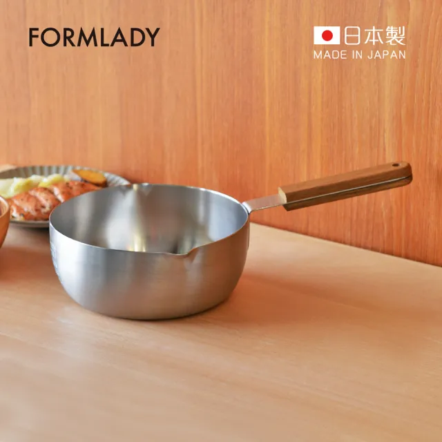 【日本FORMLADY】小泉誠 ambai日製木柄18-8不鏽鋼三層底雪平鍋-18cm(行平鍋 單柄鍋 炸鍋)