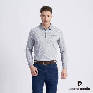 【pierre cardin 皮爾卡登】商務休閒 男款 棉質混紡印花薄長袖POLO衫-灰色(5215262-95)