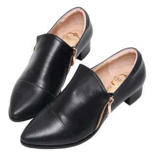 【Ann’S】復古風格2.0-雙拉鍊綿羊皮全真皮牛津便鞋3.5cm(黑)