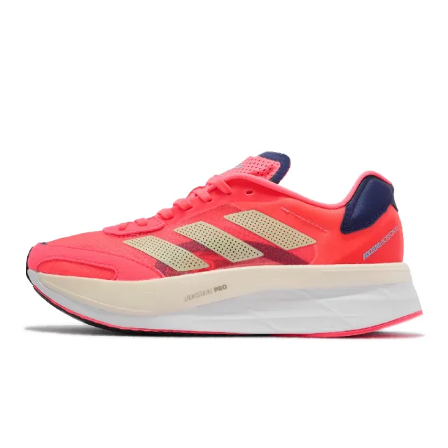 【adidas 愛迪達】慢跑鞋 Adizero Boston 10 女鞋 愛迪達 輕量 透氣 避震 路跑 健身 橘紅 白(GY0905)