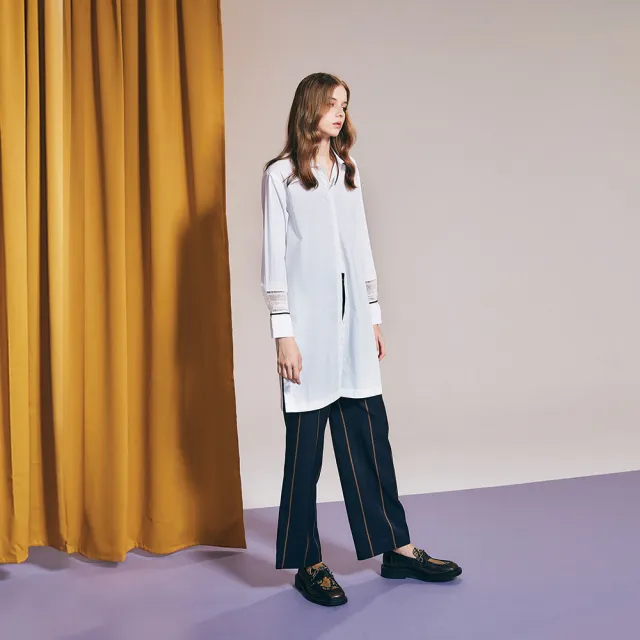 【ICHE 衣哲】Cop.Copine 法國原裝進口金線直紋長褲-紺藍