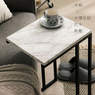 【TIDY HOUSE】臺灣製造大理石工業風實木沙發邊桌(平板架筆電桌茶几沙發桌懶人桌)