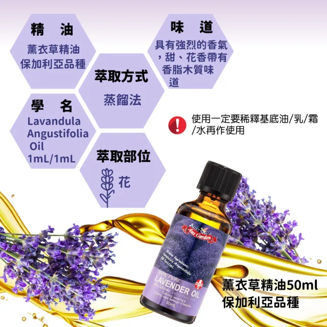 【Ausgarden 澳維花園】茶樹精油50ml+薰衣草精油50ml+薄荷精油30ml(澳洲經典精油三件組)