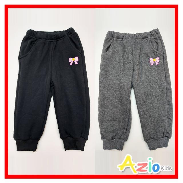 【Azio Kids 美國派】女童 長褲 小花刺繡內刷毛休閒運動長褲(黑深灰二色)