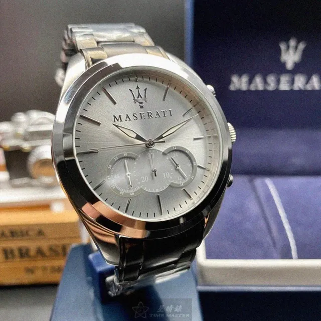 【MASERATI 瑪莎拉蒂】瑪莎拉蒂男錶型號R8871612012(銀白色錶面銀錶殼深黑色精鋼錶帶款)