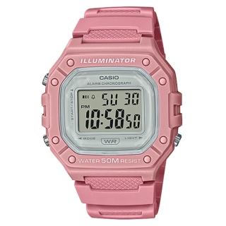 【CASIO 卡西歐】方形機能性運動電子錶-2022新色上市-好感粉(W-218HC-4A)