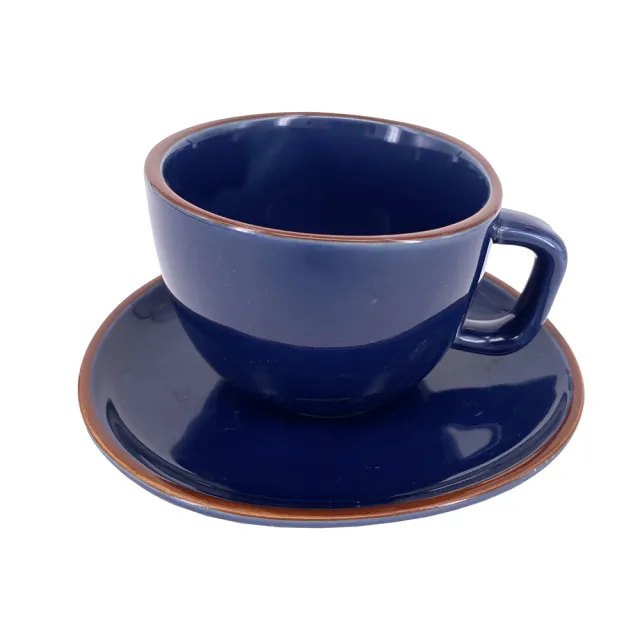 【YU Living 信歐傢居】北歐陶瓷不規則咖啡杯盤組 早餐杯(一杯一盤/200ml/3色/藍色/棕色/薄荷綠色)