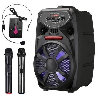 【大聲公】大聲公歡樂型無線麥克風多功能行動音箱/喇叭(雙手持+耳麥組)