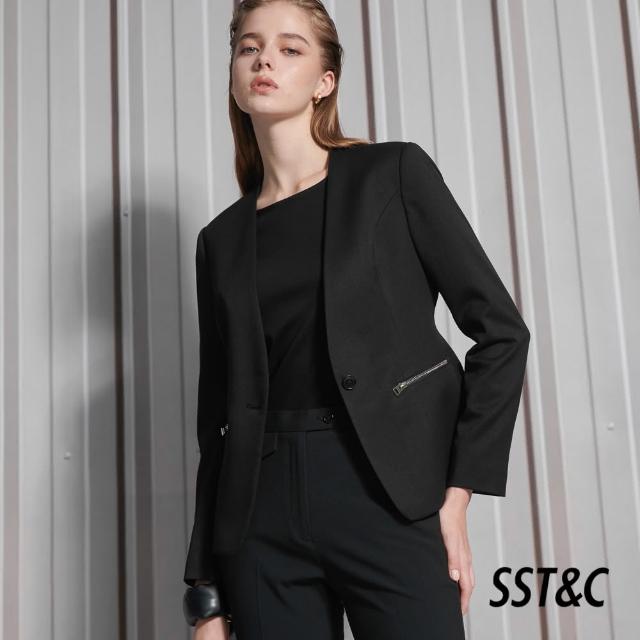 【SST&C】羊毛混紡黑色無領拉鍊西裝外套7162112004(換季55折)