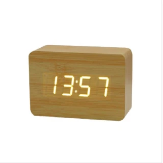 USB聲控木紋溫度鬧鐘(仿木質頭LED溫度計懶人數字3D夜間燈光時鐘仿木質頭LED懶人數字3D夜間燈光時鐘)