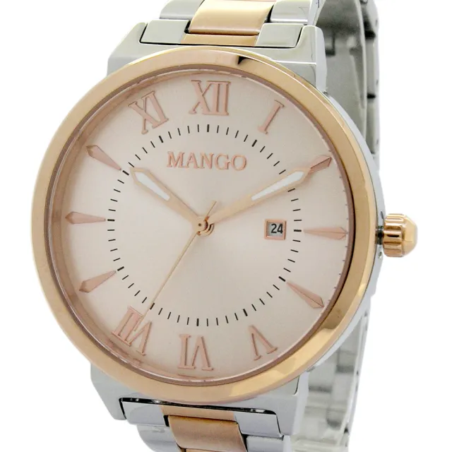 【MANGO】羅馬時刻簡約鋼帶錶-MA6771L-80T-H(玫瑰金+銀色/36mm)