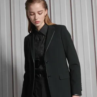 【SST&C】羊毛混紡黑色方領拚皮西裝外套7162112005(最後出清)